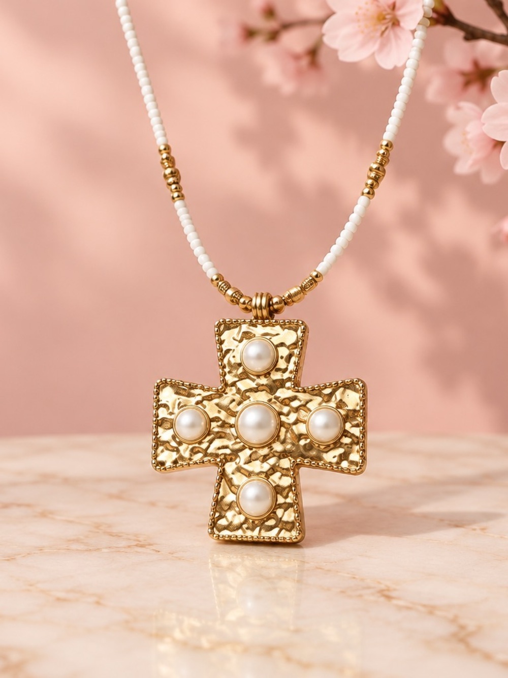 Gold Cross Pearl Accent Pendant Necklace - Women's Jewelry